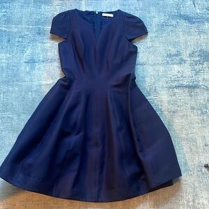 HALSTON HERITAGE cap sleeve navy A line dress